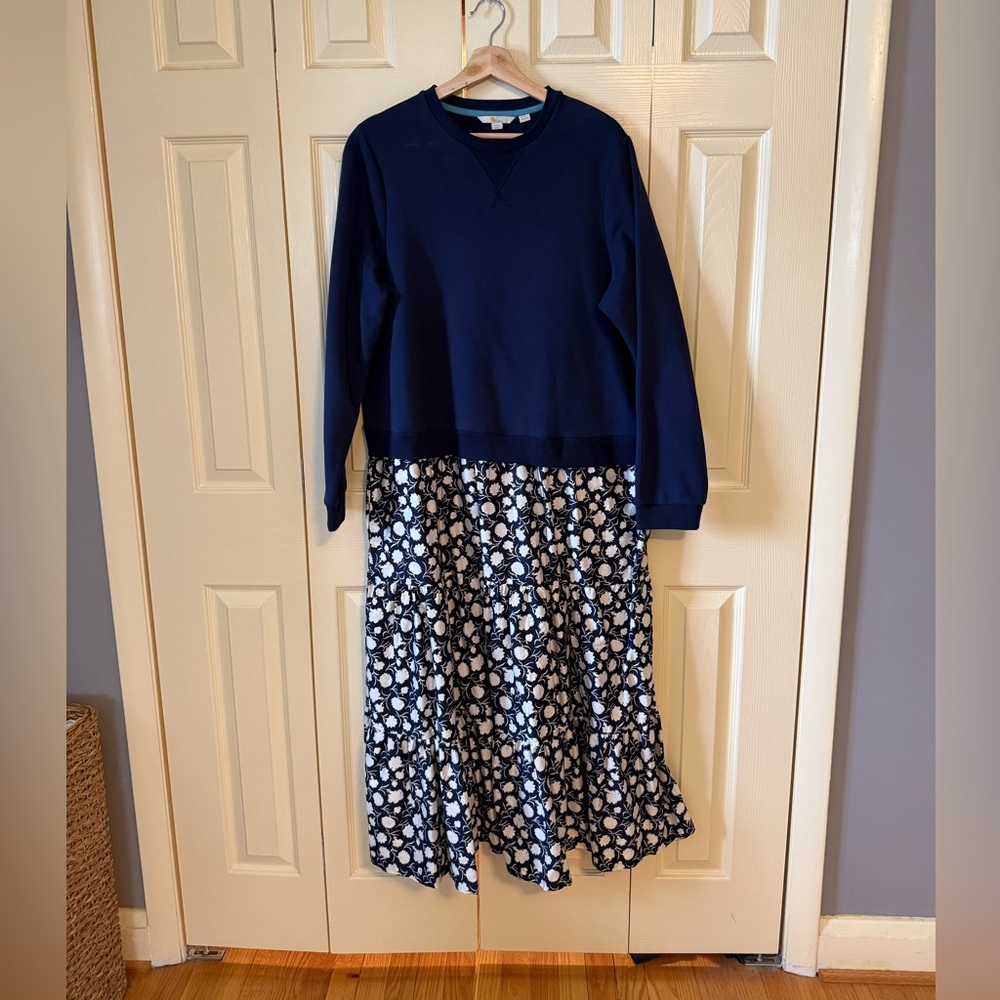Boden Mixed Media Navy Blue and White Floral Dress